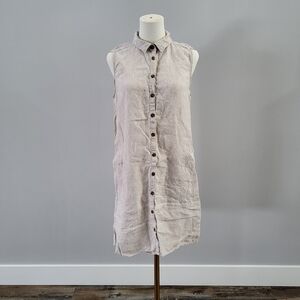 H by Halston 100% Linen Shirt Dress M Sleeveless Button Front Minimalist